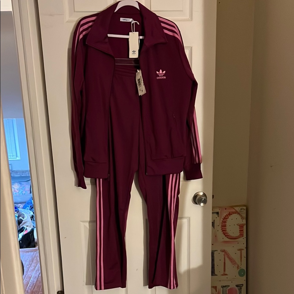 Adidas Burgundy and Pink Tracksuit